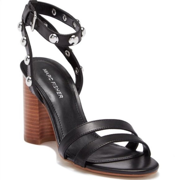 MARC FISHER Leather Stud Ankle Strap Sandals - Picture 1 of 3
